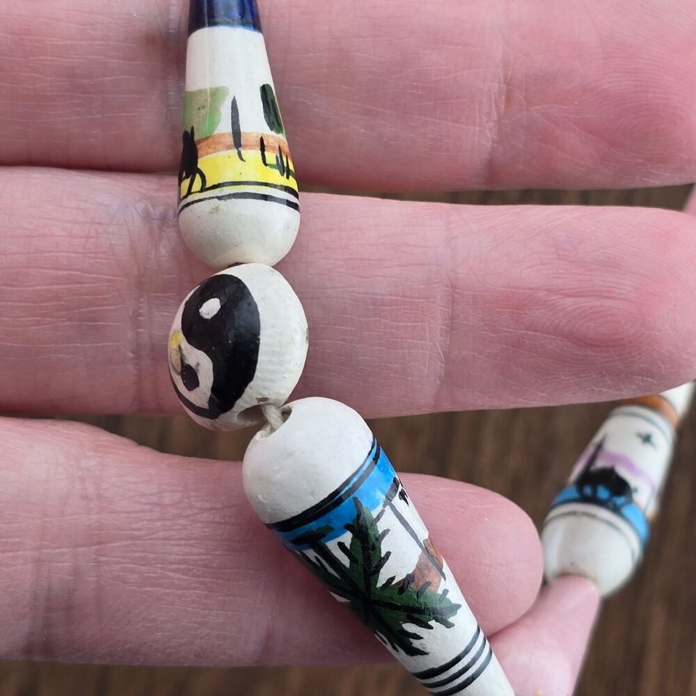 Hand-Painted Ceramic Beaded Necklace With Wildlife & Landscape Scenes READ - Picture 11 of 13
